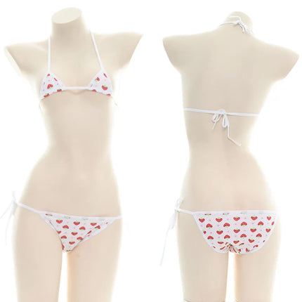 Erotic Fun Strawberry Costumes Bra Sexy Lingerie Lolita Kawaii Cosplay Pink White Striped Mini Bikini Women Underwear Japanese