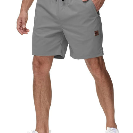 Summer Men's Casual Golf Shorts with Zipper Pockets Cotton Drawstring, Stretch Waist Sport Shorts for Outdoor Sport