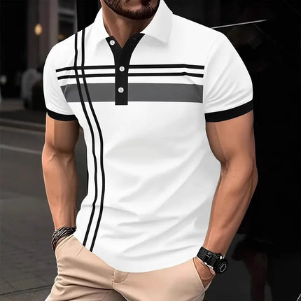Men Clothes Summer New Short Sleeve Spell Color Lapel Polo Shirt Men Slim Fit 3D Digital Print 100% Plyester Breathable Polo