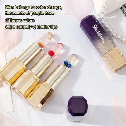 Transparent Flower Jelly Temperature Color-changing Lipstick long-lasting waterproof non stick cup  Anti-drying Lips Skin Care