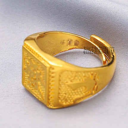 24K Gold AU999 "Fortune & Prosperity" Men's Ring | Micro - carved clouds, diamond - edged, sturdy build, luxurious & meaningful