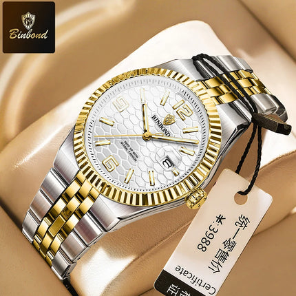 BINBOND Brand Stainless Steel Quartz Watch For Men Luxury Date Display Waterproof Luminous Fashion Men Watch relogios masculino