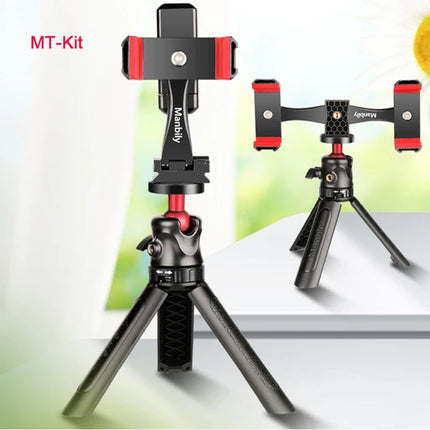 360° Rotatable Dual Cell Phone Holder Clip Clamp 4 Cold Shoe, 1/4'' Screw Tripod Monopod Selfie Stick Vlog Live Streaming Video
