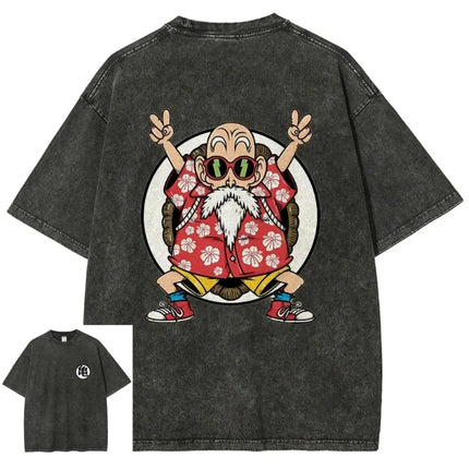 Dragon Ball Anime 2026 New Hot Master Roshi Washed Men 2025 Summer T-shirt Harajuku Retro Street Loose Women Casual Sports Top