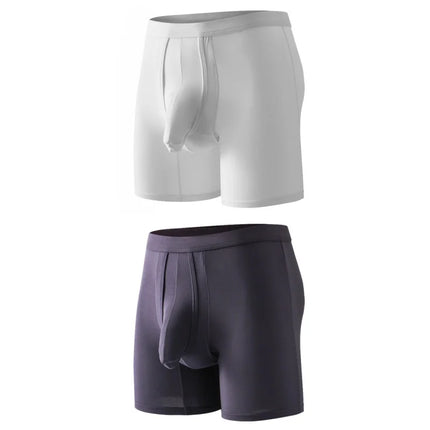 2PCS Mens Long Legs Underwear Separate Ball Pouch Breathable Comfort Sport Seamless Boxer Trunks Shorts Calzoncillo Hombre