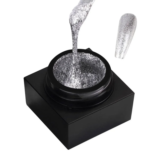 Reflective Glitter Gel Polish Mirror Chrome Effect Gold Silver Black UV Cured Long Lasting Shiny Salon Home DIY Nail Art