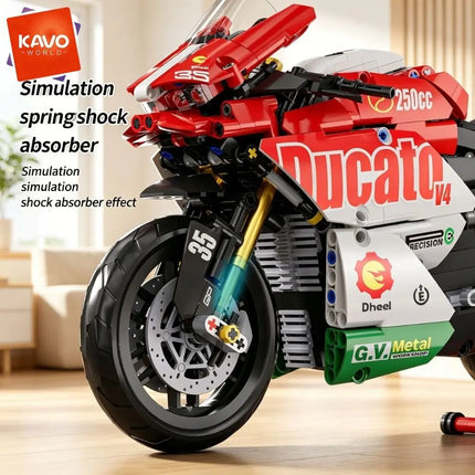KAVOWORLD 1:10 Scale Racing Motorcycle Building Block Set Superbike Construction Toy Simulation Suspension Chain Drive Detailed Replica Bricks Kit Collectible Model Home Decor Gift for Adults Teens Motorcycle Enthusiasts Chri