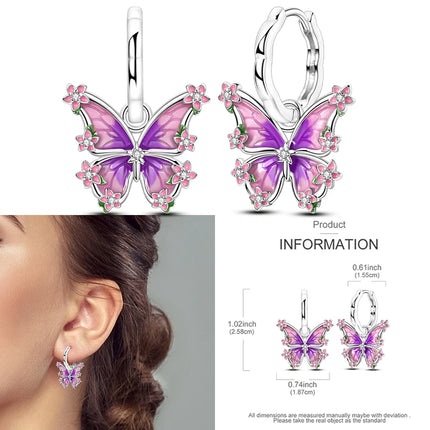 925 Sterling Silver Purple Series Feather Butterfly Dream Catcher Firefly Zircon Earrings for Women Luxury Jewelry Wedding Gift