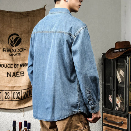 Retro American Style Long Sleeve Denim Workwear Shirt Jacket Men's Fashion Versatile Spring Outerwear Classic Look
