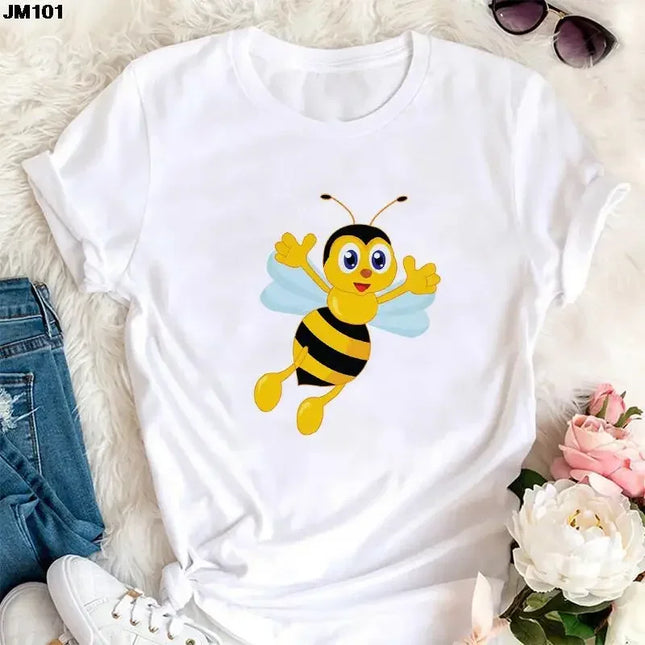 Summer Kawaii Funny Little Bee Print Kids T-shirt Harajuku Children Clothing Tees Cotton Fashion Girls Boys Short Sleeve T-shirt