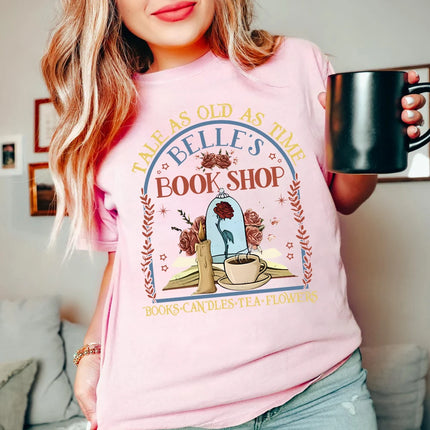 Vintage Retro Belle's Book shop Shirt Tale as old as time Beauty and The Beast Magic Tee Casual Y2K Top Daily Trendy Streetwear