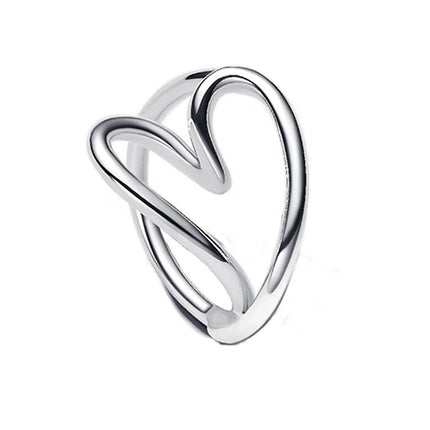 Fashionable 925 Sterling Silver Tri-Color Connected Heart, Interwoven, Sliding Heart, and Organic Double-Layer Ring - Couple Style Jewelry