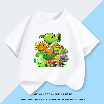 Plants vs. Zombies Cartoon Kids Short-Sleeve T-Shirt Summer New Fashion 100% Cotton Tops Boys Girls Comfortable T-Shirt