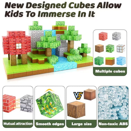 Magnetic Building Block Bricks Toy STEM Stacking World Mine Architectural Set Model DIY Educational Kids Gifts for Boy Girls