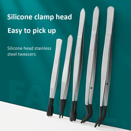 Stainless Steel Tweezers Stainless Steel Plastic-Coated Tweezers For Eyelash Extension Assistance Coin Clips Stamp Clips Tool