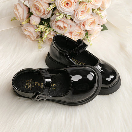 KIDSUN SIZE 26-35 Kids Girls Shoes Flats Comfort Shiny Rubber Oxford School Uniform Shoes Black Shallow Party Dress Casual Shoes