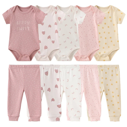Kiddiezoom 10 Pcs/Lot Four Seasons Fashion Baby Clothing Set Cotton Soft Newborn Bodysuits+Pants Infant Outfit Gift