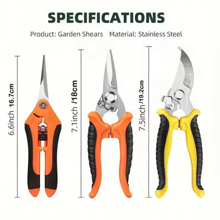 3PCS Garden Scissors Set Gardening Tool Scissors Stainless Steel Professional Gardening Scissors with Non-slip Ergonomic Handles