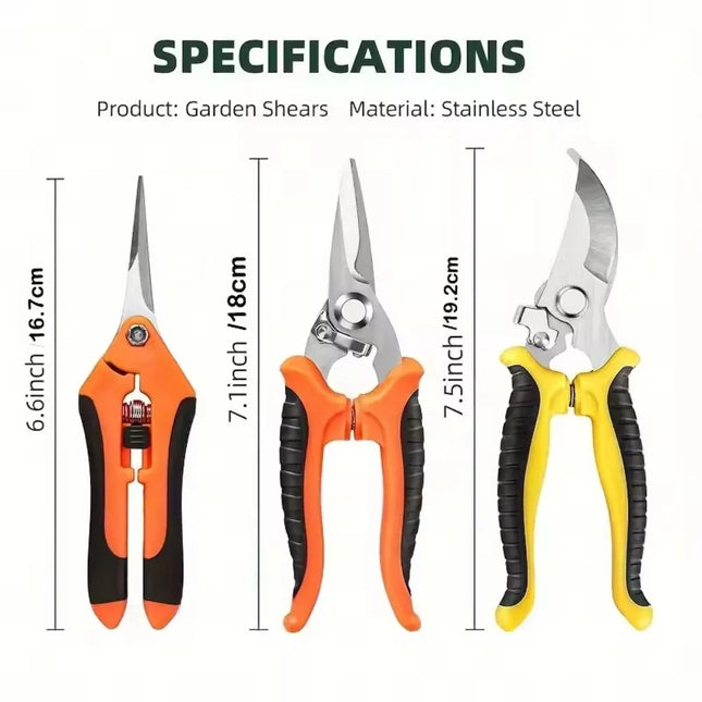 3PCS Garden Scissors Set Gardening Tool Scissors Stainless Steel Professional Gardening Scissors with Non-slip Ergonomic Handles