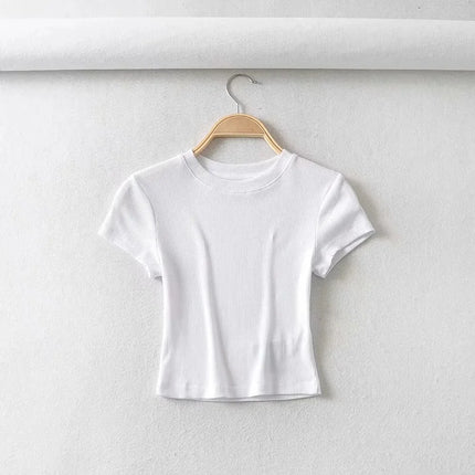 Summer Sexy Women's O-neck Short-sleeve T-shirt Slim Elastic Skinny Crop Tops