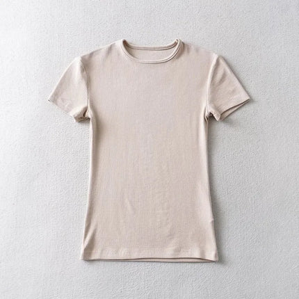 Casual Summer Woman Skinny Fit T-shirt Tight Short-Sleeve O-neck Tee Basic Solid Crop Tops T Shirt