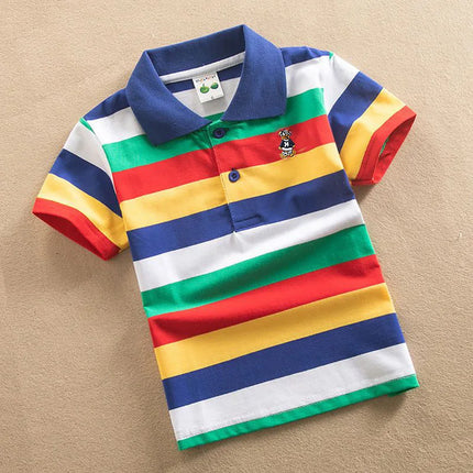 Children's clothing short sleeved T-shirt summer clothes boys and girls striped polo shirt elastic cotton round neck T-shirt 0-1