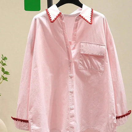 Fall New Arrivals Women's Stylish Contrast-Trim Oversized Casual Long-Sleeve Shirt 2025 New Collection