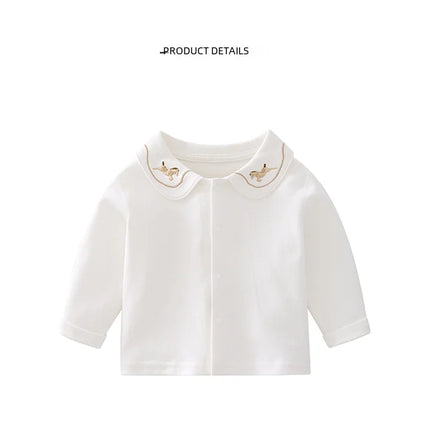 Baby Lapel Long Sleeve T-shirt New Pure Cotton Base Layer Top For Infants Toddlers