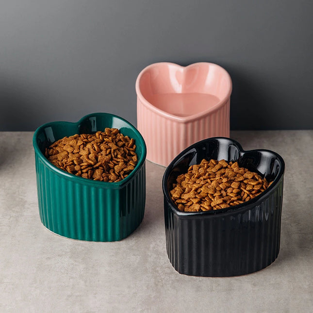 Slanted Ceramic Cat Bowl with Stand - Anti-Tip Elevated Cat Food Dish for Neck Protection, Cute Pet Feeding Bowl for Dogs and Cats