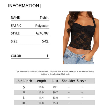 Spring/Summer 2025 New Arrival Women's Y2K Style Sleeveless Lace-Trimmed Fitted T-Shirt Lace-Tie Plain-Colour Tank Top