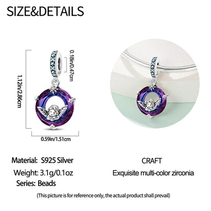 100% 925 Sterling Silver Blue Round Crystal Life Tree Angel Star Moon Pendants Charms Fit 925 Original Bracelets DIY Jewelry