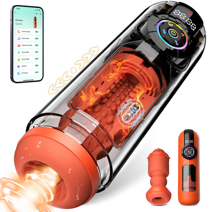 APP Intelligent Heating Suction Blowjob Masturbator for Men  LCD Display Telescopic Vibrating Masturbation Cup Pocket Pussy