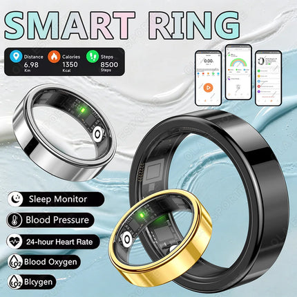 R09 Smart Ring Men Women with Charging Case,Heart Rate Blood Oxygen,Skin Temperature Monitor,5ATM Waterproof For Android iOS