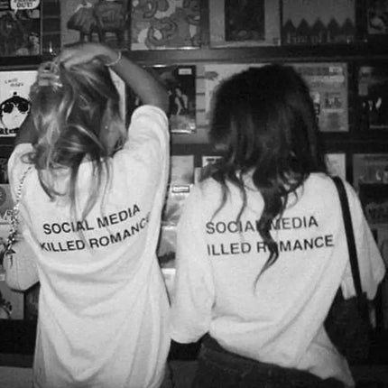Y2k T-shirt Social Media Killed Romance T Shirt Aesthetic Letter Print T-Shirt High Quality Vintage Sand Cotton T Shirts Unisex