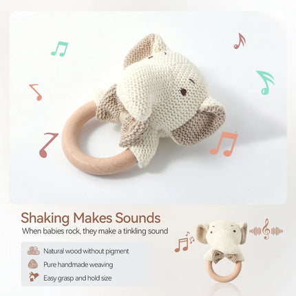 Baby Crochet Animal Rattle Newborn Cartoon Elephant Bear Wooden Ring Mobile Sooth Rattle Toy Montessori 0-12 Months Birth Gift