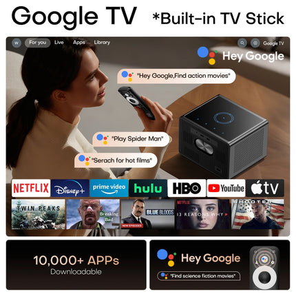 HORLAT 4K Ultra HD Projector Video Movies 3500 ANSI Google TV Home Theater 32GB Android 14 Auto Focus Smart TV Beam Projectors