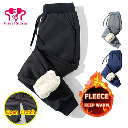 Men Winter Sexy Outdoor Sex Easy Crotchless Sweatpants Plus Thermal Thicken Hot Pants Sweatpants Warm Keep Open Crotch Leggings