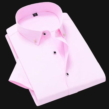 High Quality Non-ironing Mens Dress Shirt Short Sleeve New Solid Male Clothing Fit Business Shirts White Black Blue Navy Red