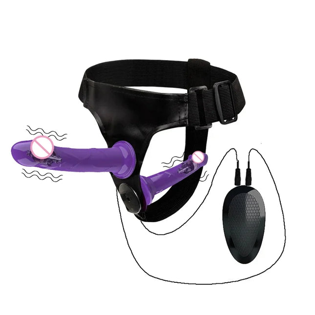 Couples Harness Strap-on with 2 Vibrating Realistic Dildos for Anal G-spot Stimulation Prostate Massager Adult Sex Toy for Women