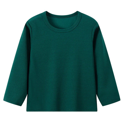 Children's Autumn Solid Color Simple Versatile Long-Sleeve T-shirt Boys' Casual Sports Shirt Girls' Fashion Round-Neck Sweatshirt
