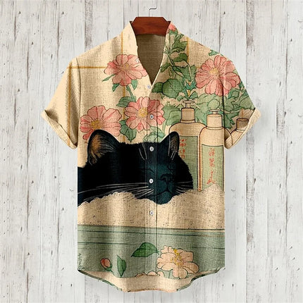 Summer Men's Short Sleeve Shirt Art Octopus Pattern 3D Printed Linen Short Sleeve Men's Shirt Casual Hawaiian Top