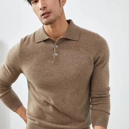 100% Pure Wool Cashmere Sweater Men's POLO Neck Knitted Pullover Autumn Winter New Warm Top Fashion Korean Edition Jacket