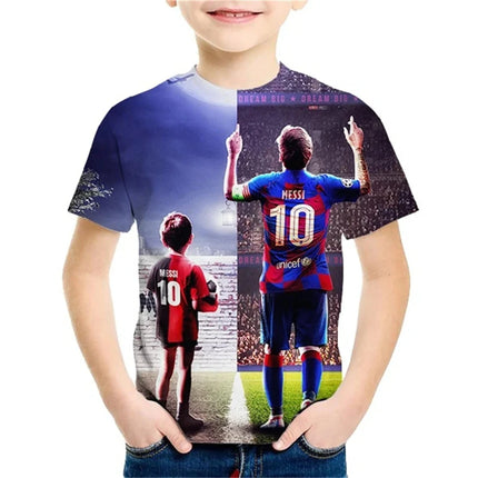2024 Summer New Fashionable Children's 3D Printed T-shirt Popular Football Star Messi Cool Boys and Girls Casual Short Sleeves