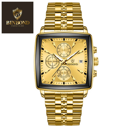 BINBOND Men's Watch Top Brand Luxury Sports Quartz Men's Watches Full Steel Waterproof Chronograph Wristwatch Men Relogio Masculino
