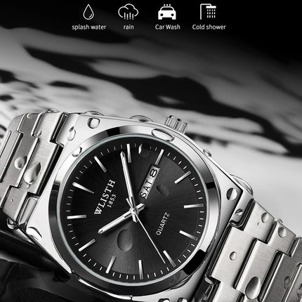Men's Quartz Watch Luxury Waterproof Luminous Date Week Stainless Steel Men's Watch Male Wristwatches