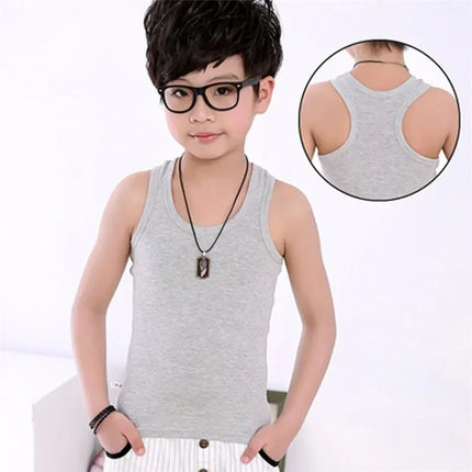 Children's Vests T-shirts Summer Boys Girls Cotton Sports Tops Waistcoat Solid Color Casual Kids Vest