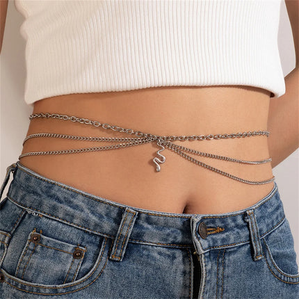 Fashion Boho Gold-plate Multilevel Star Moon Butterfly Snake Pendant Long Waist Chain For Women Beach Sexy Body Chains Jewelry
