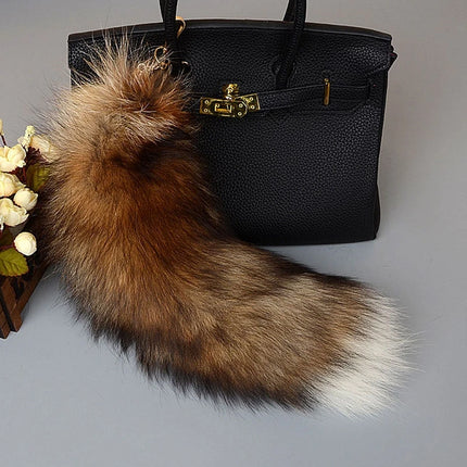 40cm Large Fox Tail Keychain Soft Fluffy Fur Pom Pom Key Chain for Women Handbag Pendant Fashion Plush Animal Tail Keyring