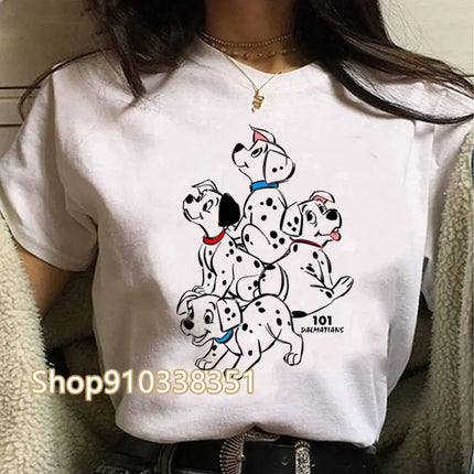 T-shirts Women Anime Tee Kawaii Animal Tshirt Dogs Graphic Cartoon 101 Dalmatian Short-sleeved Female Harajuku Clothes
