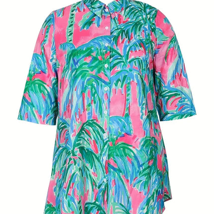 plus Size Spring Summer New Women's Parker Hollow Collar Shirt Button Dress Seven Split Sleeve Casual Elegant Women's Dress